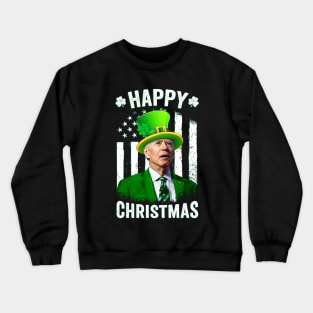 Happy Christmas Funny Leprechaun Biden St Patricks Day Crewneck Sweatshirt